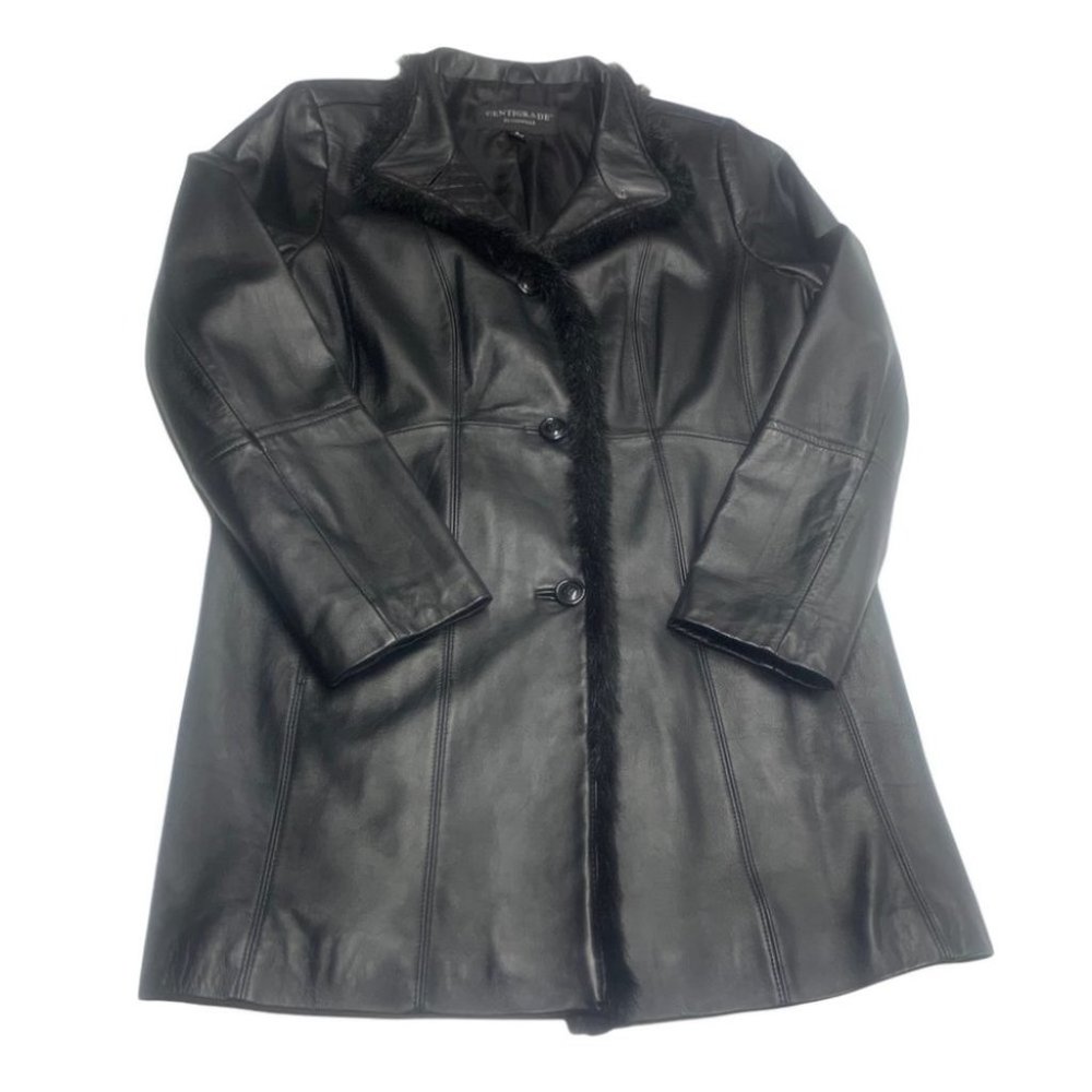 . Centrigrade Outerwear Leather Jacket Faux Fur Trim Black